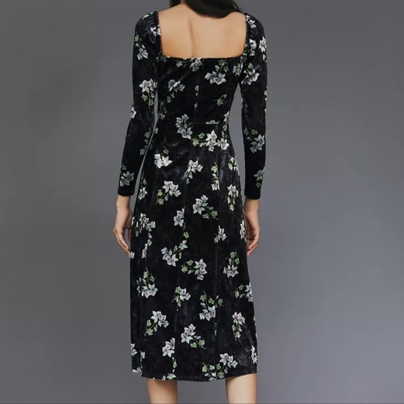Anthropologie Hutch Velvet Square Neck Floral Midi Dress Sz XL - Picture 3 of 10